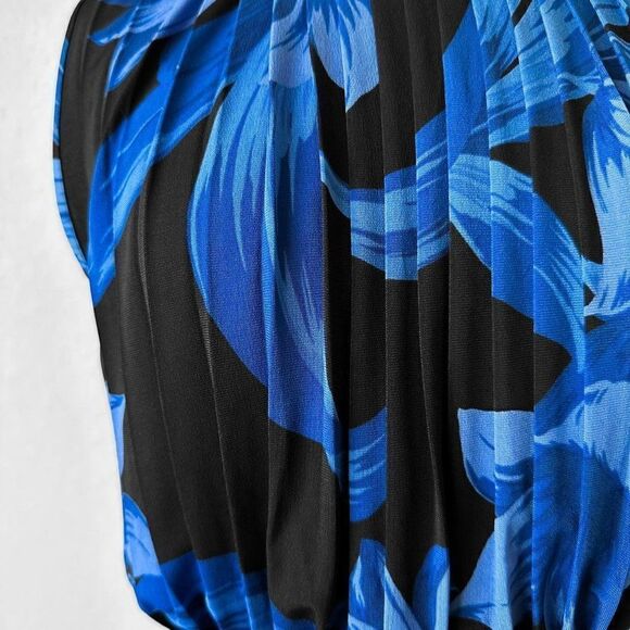 Vintage Y2K Ann Taylor Blue Black Pleated Flared Knee Length Dress Size M - Picture 6 of 6